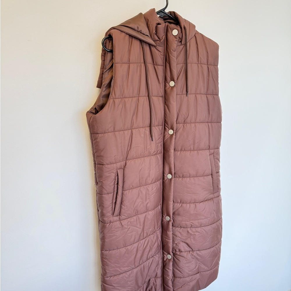 Brown Quilted Hooded Vest